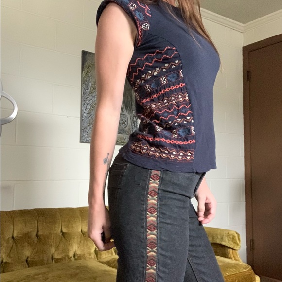 💛 Lucky brand navy blue side embroidered tank top - Picture 7 of 14